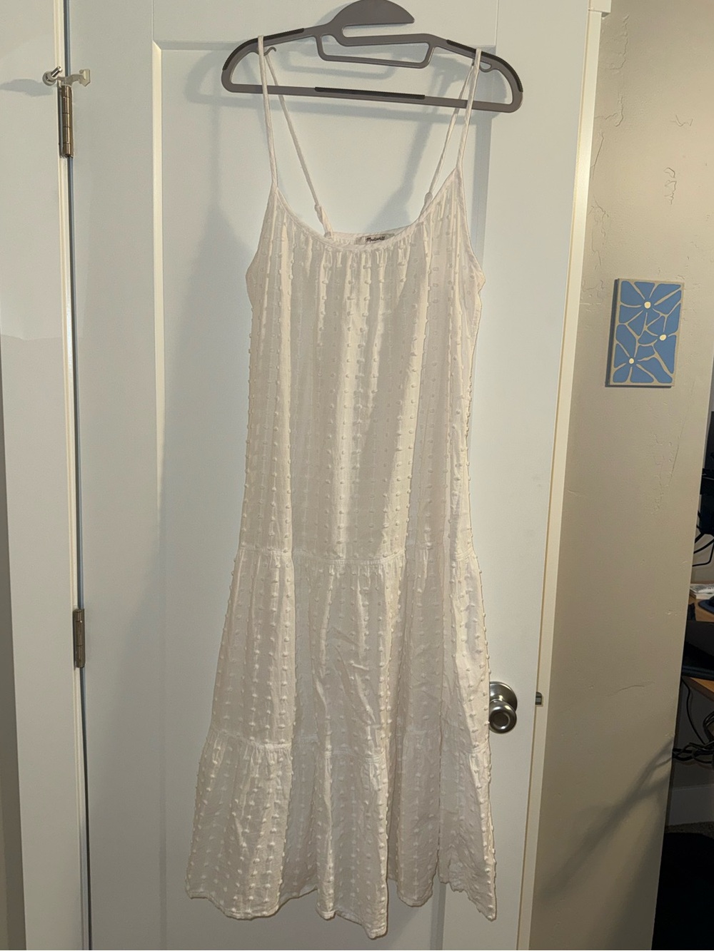 Madewell White Textured Swiss Dot Spaghetti Strap Midi Dress Coverup - Picture 5 of 8